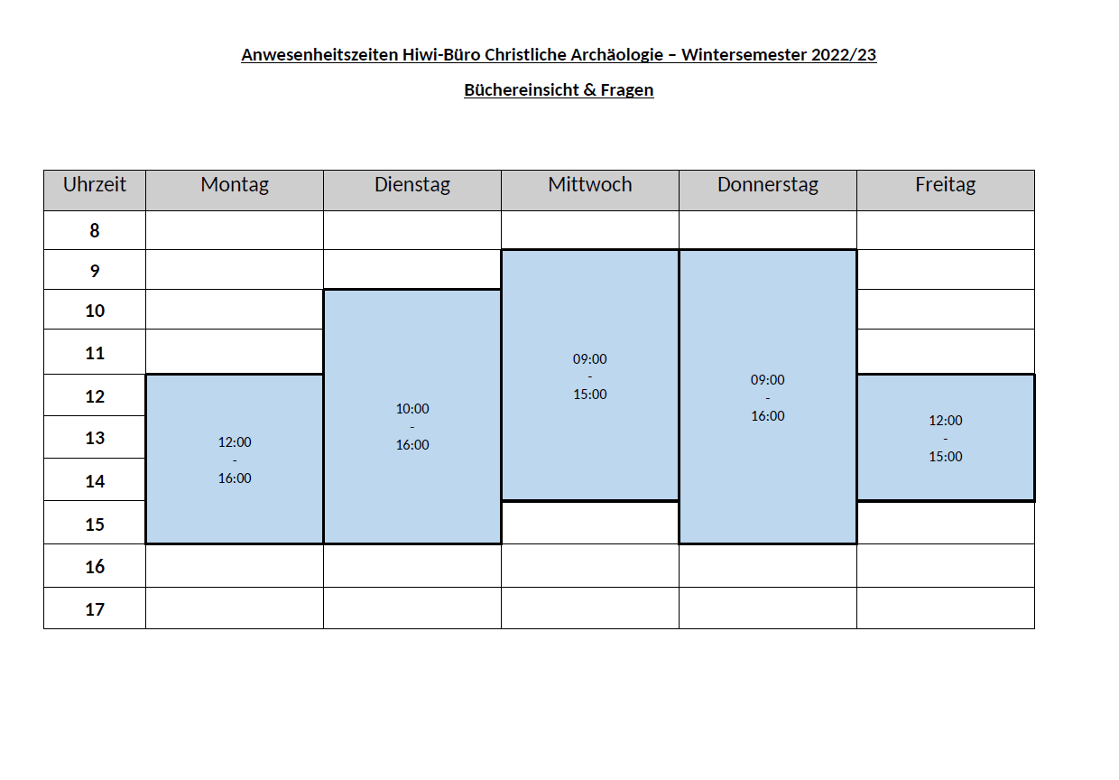 Anwesenheitszeiten im HiWi-Büro WiSe 22-23