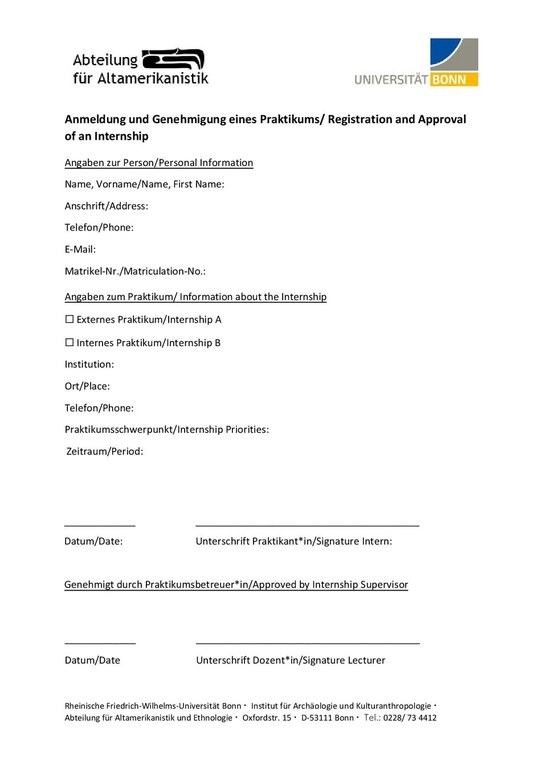 Anmeldung und Genehmigung eines Praktikums/ Registration and Approval of an Internship