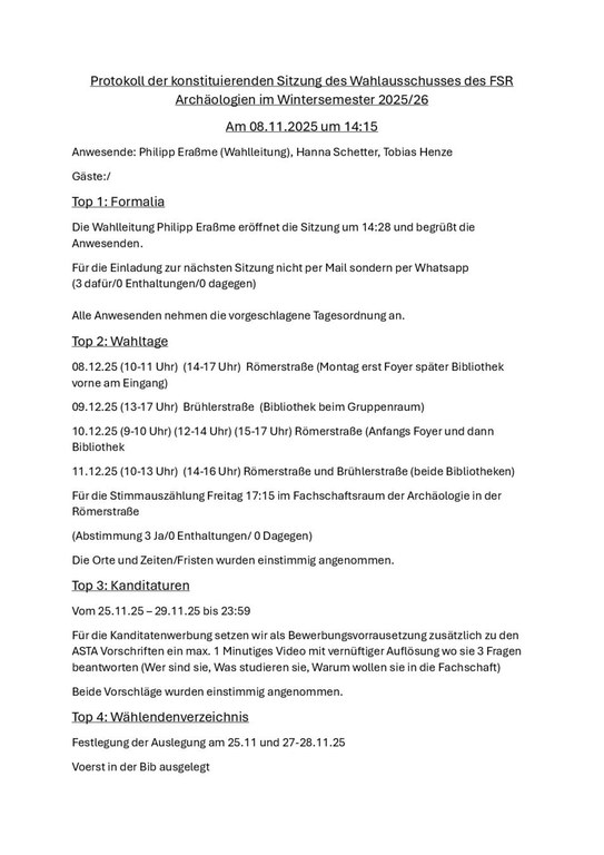 Protokoll der konstituierenden Sitzung des Wahlausschusses des FSR Archäologien im Wintersemester 2025.pdf