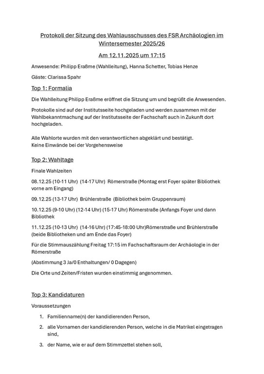 Protokoll der Sitzung des Wahlausschusses des FSR Archäologien im Wintersemester 2025.pdf