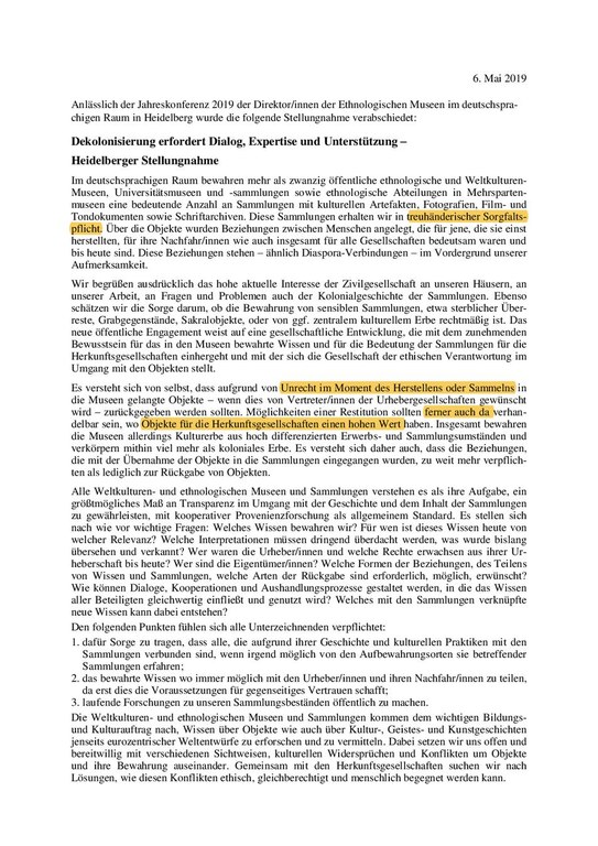 Heidelberger Stellungnahme. Dekolonisierung erfordert Dialog, Expertise und Unterstützung.pdf